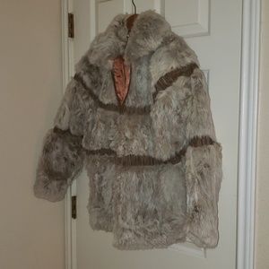 Vintage Genuine Rabbit with leather Fur Coat